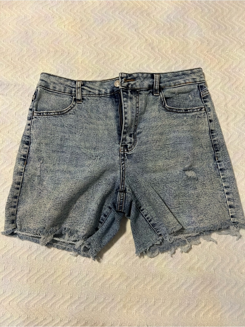 Vanilla Star Light Blue Frayed Hem High-Rise Denim Shorts